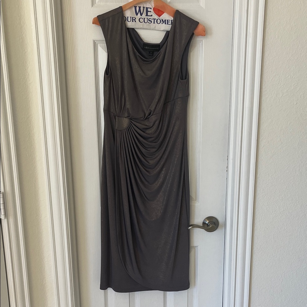 Connected Apparel Charcoal Draped Midi Dress